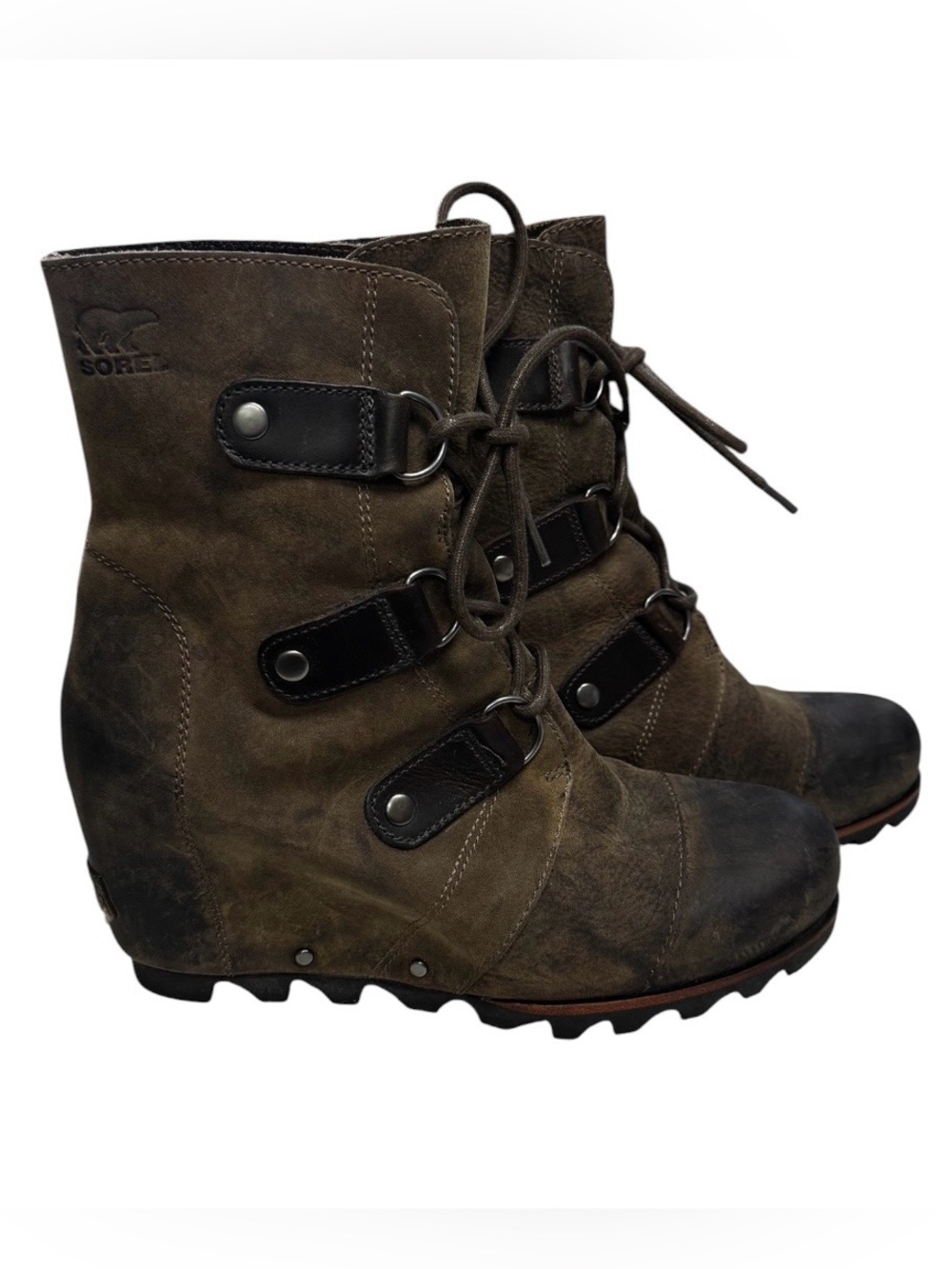 Sorel Joan of Arctic Brown Lace-Up Wedge Boots Size 8.5 EU 39.5